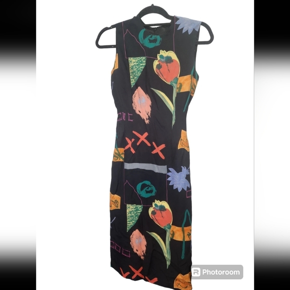 Joanie Char Dresses & Skirts - VTG Joanie Char Geometric Floral Dress Floral With Tieback SZ.2